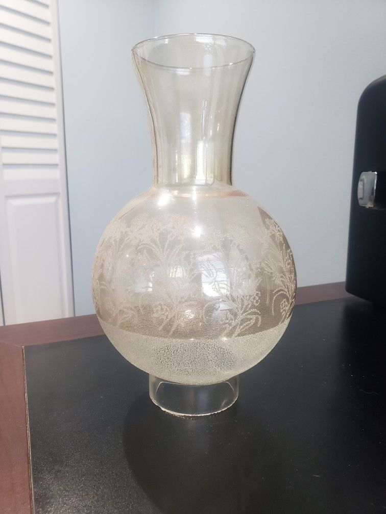 Vintage Clear Glass w/ Amber Tint Hurricane Oil Lamp Shade 2.58" Fitter