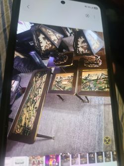Hand Carved coffee table, 2 end tables and 2 lamps!!