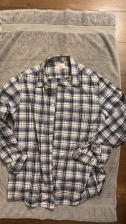 Blue White Plaid Flannel Button-Up Shirt