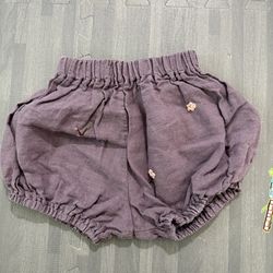 All the beautiful linen kids purple embroidered shorts