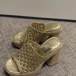 Bershka Sandals High Plataforma Gold 