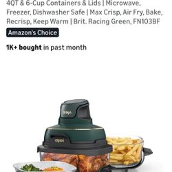 Ninja Crispi 5-in-1 Glass Air Fryer | 450°F, Nontoxic, 4QT & 6-Cup Containers & Lids | Microwave, Freezer, Dishwasher Safe | Max Crisp, Air Fry, Bake,