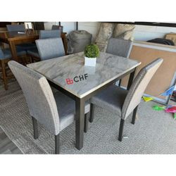 5 Pc Faux Marble Top Dining Table Set