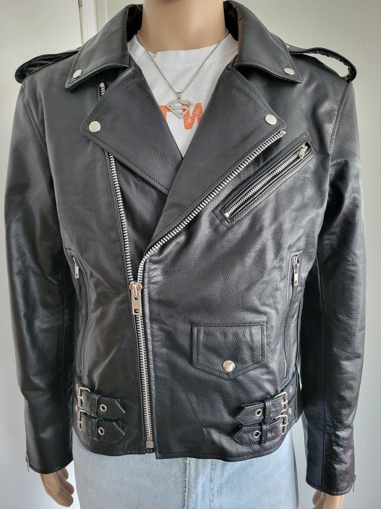 Men's Leather CE1 Armored Motorcycle Jacket - Size M

