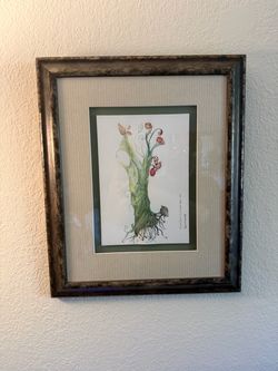 signed and framed watercolor Laura Hamill “Green Goddess” signed and framed watercolor