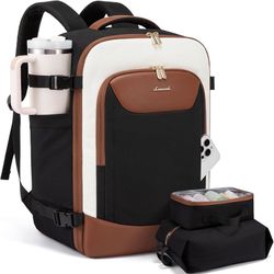 LOVEVOOK 40L Travel Backpack for Women Men Black And Cream 