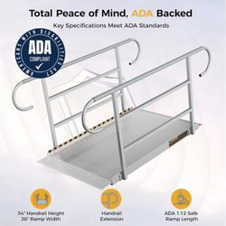 Wheelchair Ramp 5ft with Handrails, 1200LBS Load Capacity Aluminum Alloy, Triple Anti-Slip Surface, Safe Handicap Access for Home Steps