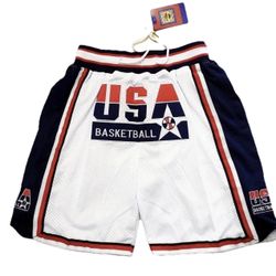 USA "1992 Dream Team' Basketball Athletic Shorts - Men's Size LARGE White NWT