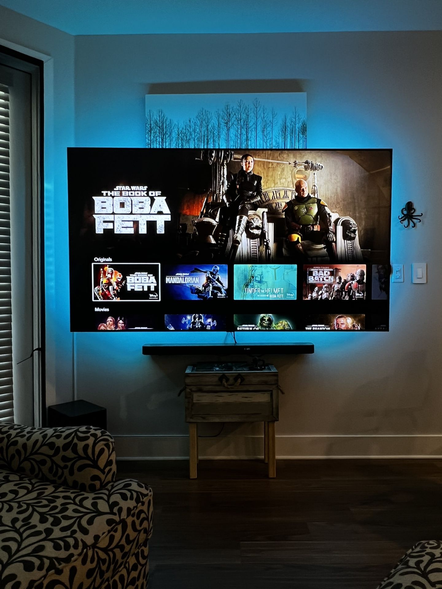 82” Sumsung Smart TV Plus w/ Wall Mount & LG Soundbar, Sub And Rear Speakers. GE Light Strip