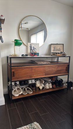 Crate and Barrel Knox Black Trim and Walnut 56" Storage Media Console