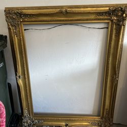 LARGE GOLD COLORED WOODEN 40”by 50” Ornate Picture Frame 