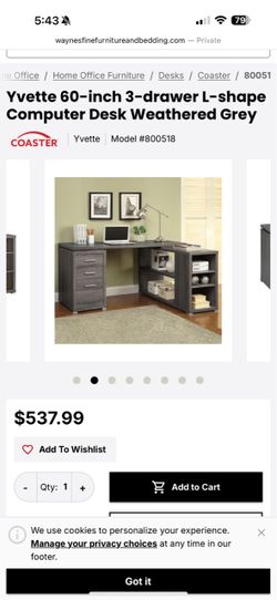 Executive L-Shaped Office Desk – 60” – 3 Drawers & Storage – $250 OBO