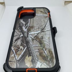 For iPhone 13 Pro max Orange Tree Camouflage Belt Clíp Case 