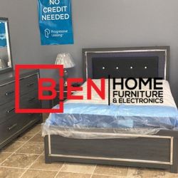 Lodanna Gray LED Panel Bedroom Set Juego De Recamara Queen Dormitorio 