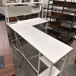 L Shaped Reversible Gaming Desk With LED Lights Rustic White