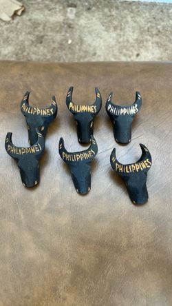 Set of 6 Hand-Carved Philippines Carabao Figurines — Folk Art
