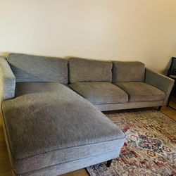 L-Shape Sectional Charcoal Grey Fabric Sofa