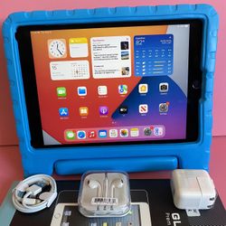 Apple IPad Air 2 (9.7” Retina / Touch ID / iOS 15) 16GB / 32GB / 64GB with kids case, glass & Accessories (Youtube / zoom / Roblox etc supported) 