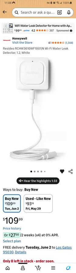 Resideo Wifi Water Leak and Freeze Detector