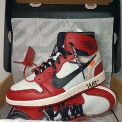 OFF-WHITE x Jordan Air Jordan 1 Retro High The Ten Chicago Chicago Round Toe Lace Up High Top Retro Basketball Shoes Men's and Women's Red 