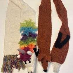 Hand Knitted Novelty Unicorn and Fox Scarves