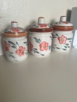 Set of 3 hand painted vintage canisters