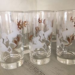 Set of 7 vintage Libby glass Frosted/etched Unicorn drinking glasses w/gold  pattern. Ex cond 10oz. for Sale in Tacoma, WA - OfferUp