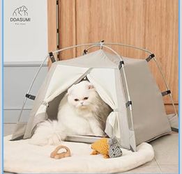 Portable Pet Teepee Waterproof & Durable PE Floor Mat Dog & Cat House for Indoor/Outdoor, Camping Dog Tent Stable and Comfortable for Pets (Grey, M)