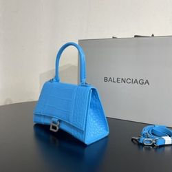 Sky blue crocodile hourglass Parisian Leather Top Handle Crossbody Bag