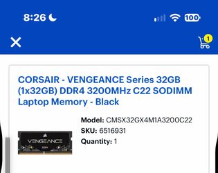 CORSAIR Vengeance 64GB (2x32GB) DDR4 3200MHz SODIMM Laptop RAM Kit - LOOSe