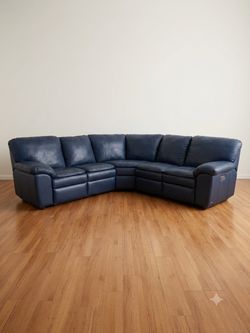 Blue Leather Reclining Sectional