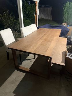 Wood Dining Table with bench and 3 chairs