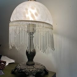 Bohemian - Art Deco Etched Glass W Fringe Lampshade.  Light 