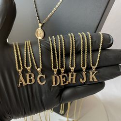 16” 18” 20” 10k Rope Chains With 10k Small Initial Pendants 
