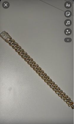 8INCH 14MM Moissanite Vermeil Yellow Gold Cuban Link Bracelet