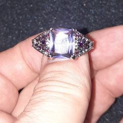 RADIANT CUT AMETHYST COLORED CRYSTAL RING