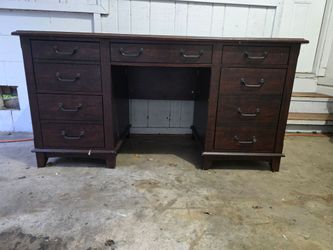 Dark Wood Pedestal Desk with Drawers