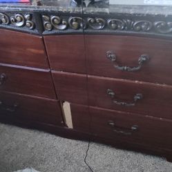Long Dresser With Mirror Matching Nightstand And Separate Tall Dresser
