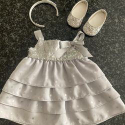 American Girl Doll Silver Sequins Dress Shoes And Headband