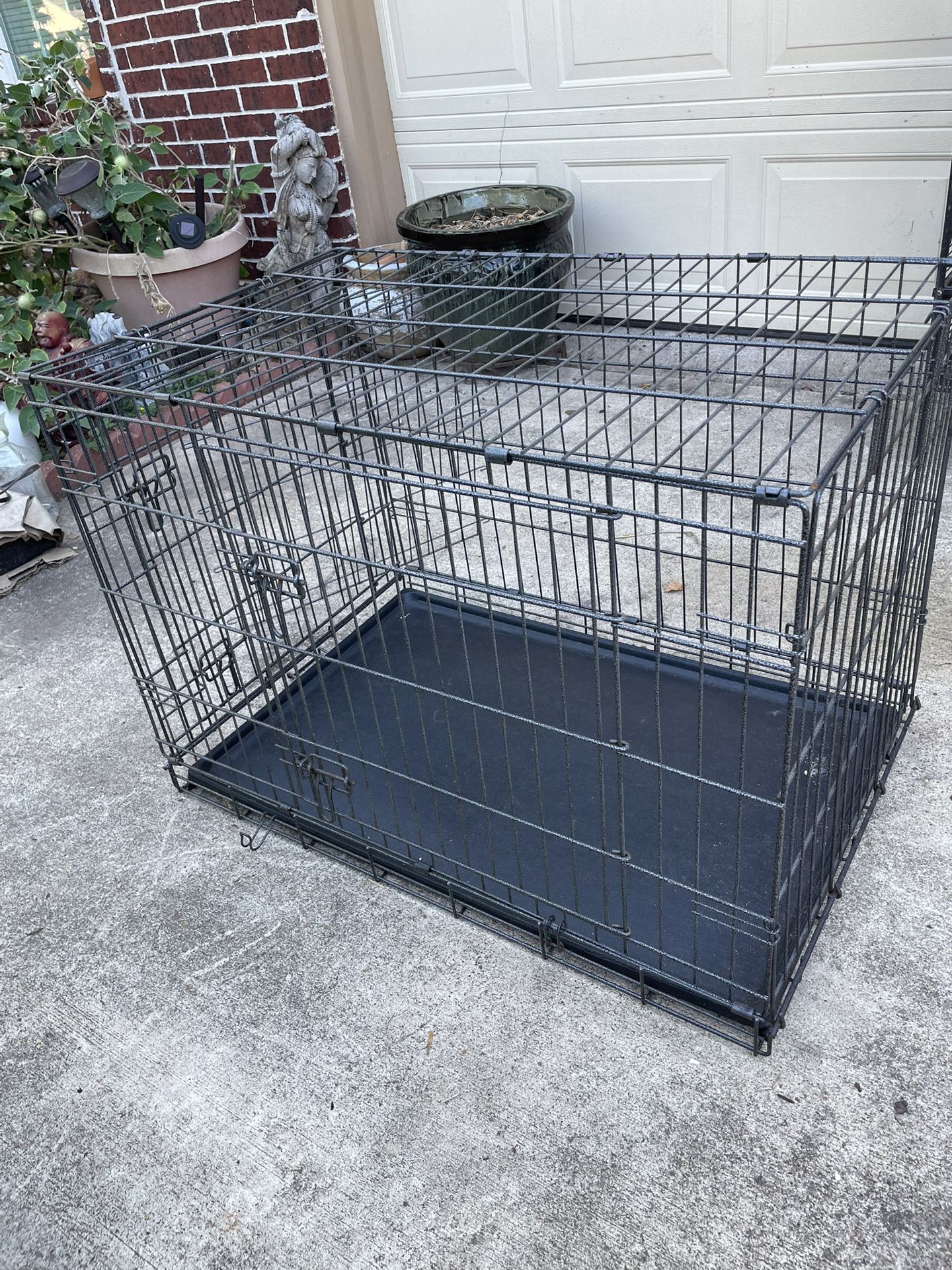 Pepco Large Dog Crate Folding Metal Cage Double Door W/ Divider Panel