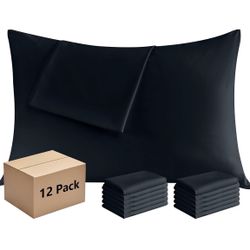 Pillowcases Queen 12 Pack, 20x30 Soft Plain Brushed Microfiber Covers, Black 