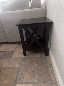 Dark Wood End Table with X-Pattern Sides
