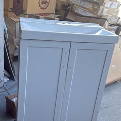 Glacier Bay Penlee 25 in. Single Sink White Bath Vanity with White Cultured Marble Top (Assembled)