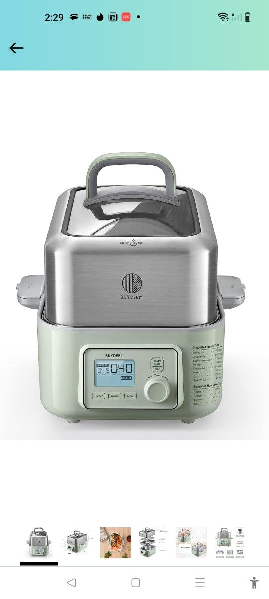 BUYDEEM G563 5-Quart Electric Food Steamer for Cooking, One Touch Vegetable Steamer, Digital Multifunctional Steamer, Quick Steam in 60s, Stainless St