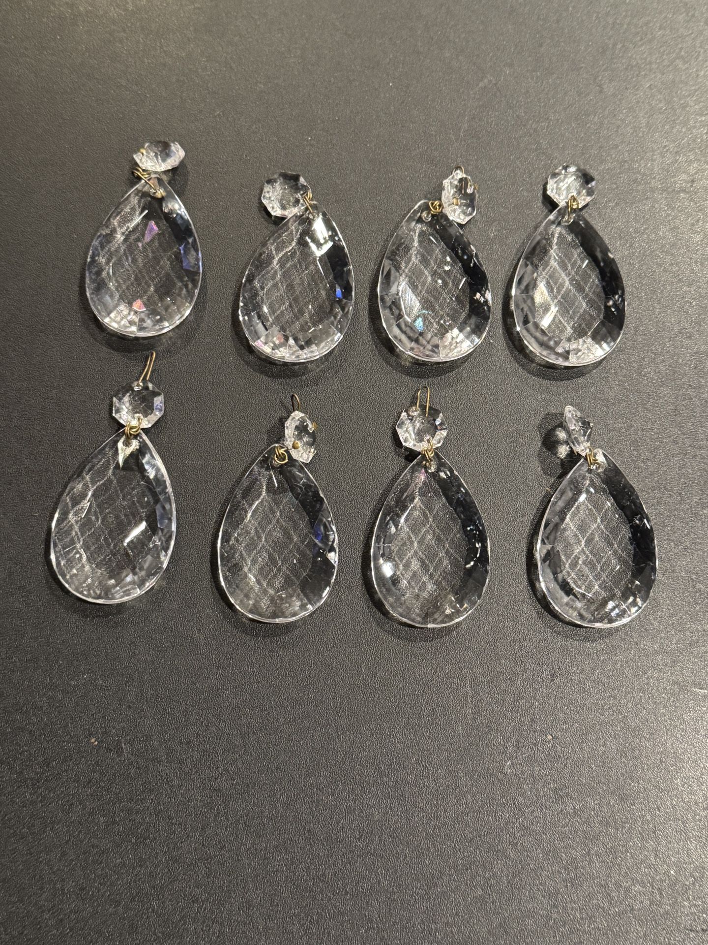 Lot of 8 faceted 2” teardrop glass crystals 
