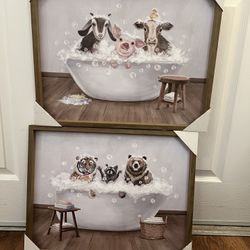 Set Of Stupell Industries Country Animals Farmhouse Claw Bathtub framed canvas wall art 20 x 16