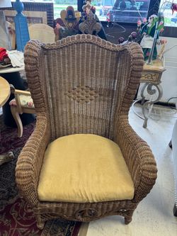 Wicker Wingback Chair with Cushion