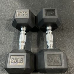 25lb Rubber Hex Dumbbells