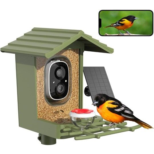 Smart Bird Feeder Camera with AI Species Identifier | Solar Powered, 2.5K HD Video, Motion Alerts - Outdoor Garden & Birdwatching Gift