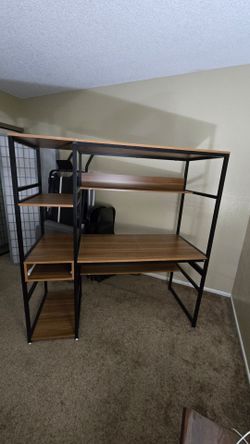 Home Desk with Bookshelf and Drawer, Office Computer Desk